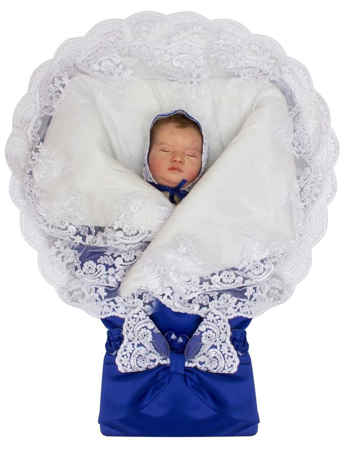 Luxury Baby Конверт-одеяло на выписку &quot;Королевский&quot; (синий с белым кружевом)