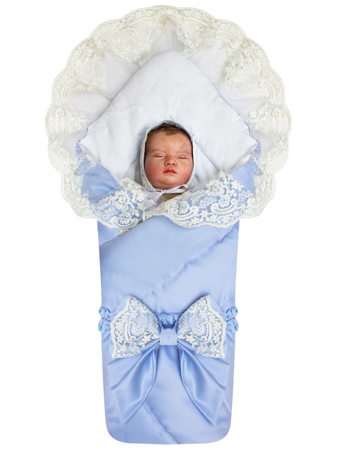 Luxury Baby Конверт-одеяло на выписку &quot;Венеция&quot; (голубой с белым кружевом)
