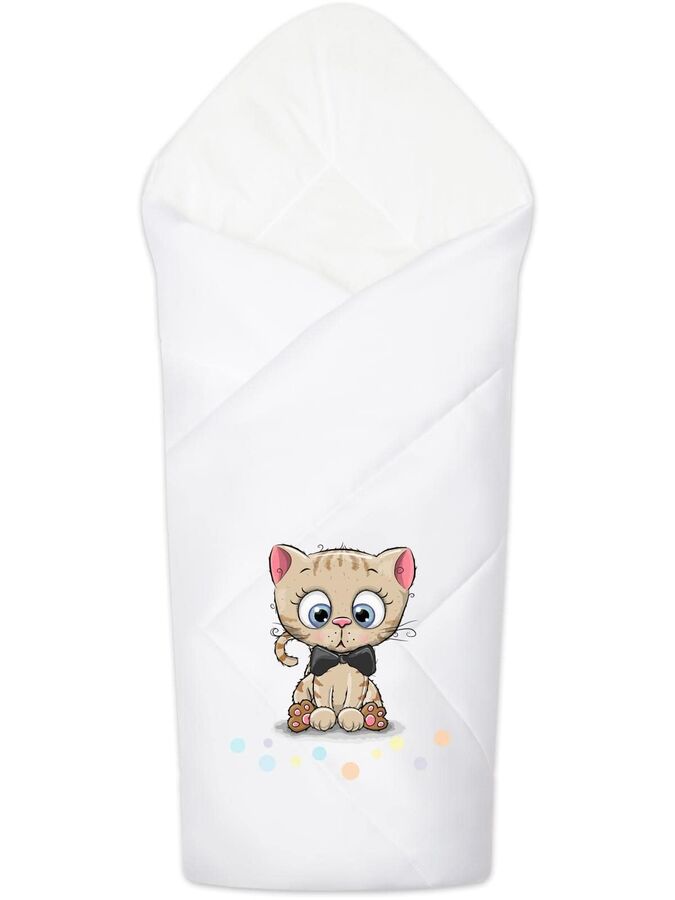 Luxury Baby Конверт-одеяло на выписку &quot;Котик&quot; (белое, принт без кружева)