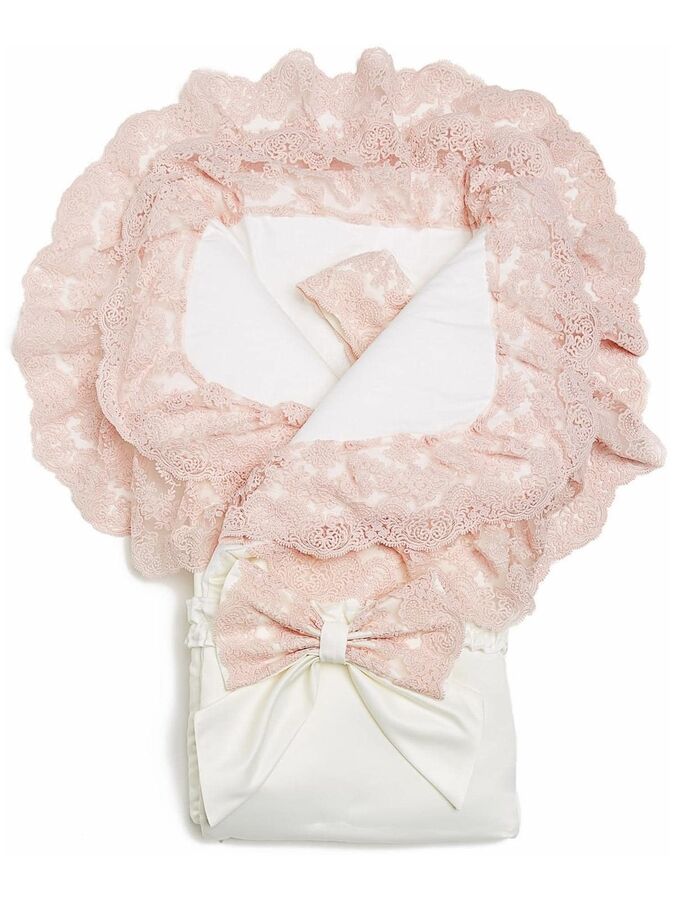 Luxury Baby Летний конверт-одеяло на выписку &quot;Милан&quot; (молочный с розовым кружевом)