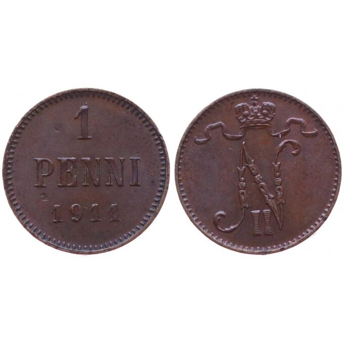 Россия Финляндия 1 пенни 1911 год Николай II
