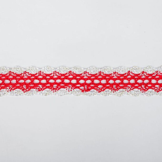 СИМА-ЛЕНД Тесьма красно-белая с люрексом 3 см, в рулоне 10 метров