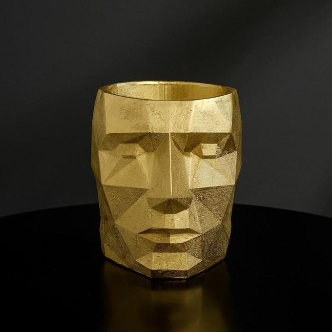 Кашпо полигональное из гипса «Голова», цвет золотой, 11 * 13 см
