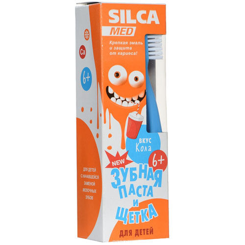SILCAMED - Набор: Детская зубная паста со вкусом колы 65 гр + Зубная щетка