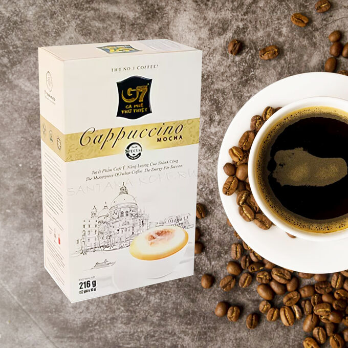 Растворимый кофе фирмы «TrungNguyen» «G7» капучино 3в1: - СО ВКУСОМ МОККО. Состав: кофе, сахар, сливки. В 1 упаковке 12 пакетиков по 18 грамм. (1/12)