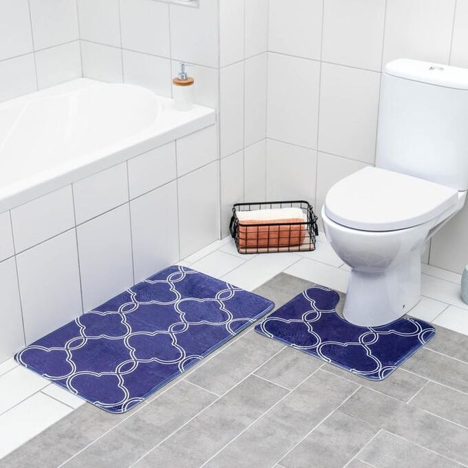 Набор ковриков для ванны и туалета  «Виньер», 2 шт: 44?50, 50?80 см, цвет синий