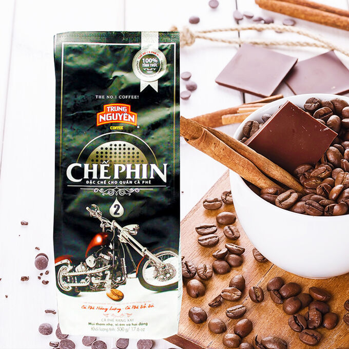 TRUNG NGUYEN Молотый кофе  фирмы «TrungNguyen»
«СHE PHIN №2»со вкусом шоколада
Состав: Арабика, Робуста
Вес: 500 грамм.