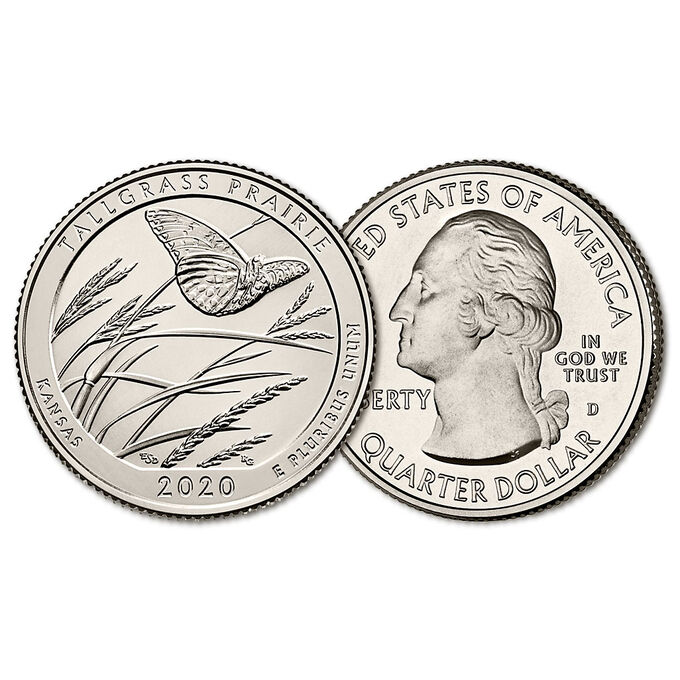 Albonumismatico США 25 Центов 2020 D год UNC №55 Прекрасная Америка Канзас Национальный заповедник Толлграсс-Прери