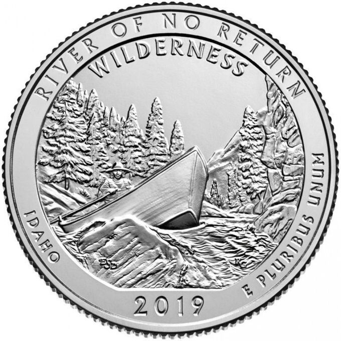 Albonumismatico США 25 центов 2019 (P или D) №50 «ПРЕКРАСНАЯ АМЕРИКА» АЙДАХО -ЗАПОВЕДНИК ИМЕНИ ФРЭНКА ЧЕРЧА «НЕОБРАТИМАЯ РЕКА»