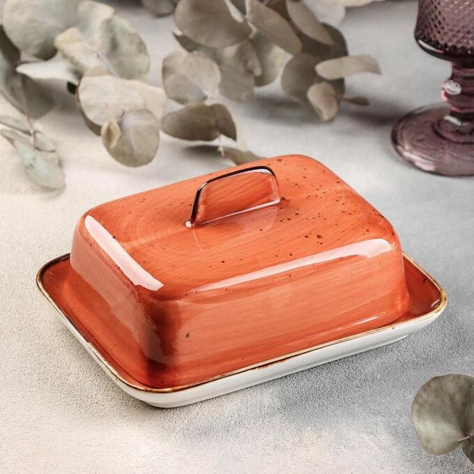 СИМА-ЛЕНД Маслёнка «Сапфир», 16х12,5х7 см, цвет оранжевый
