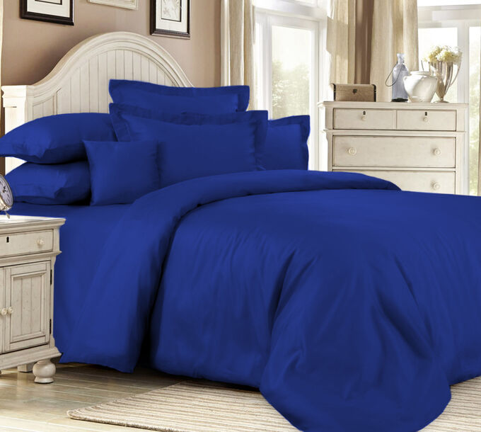 Элитное постельное белье сатин &quot;Classic Blue&quot; 2 сп евро с простыней на резинке 160х200