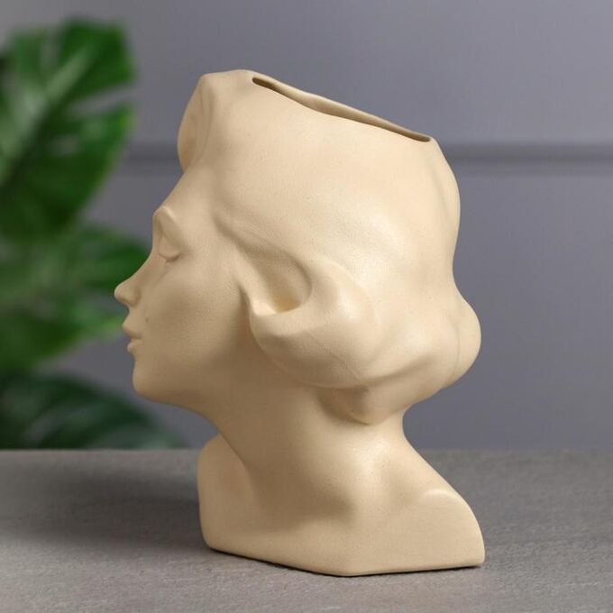 Кашпо &quot;Голова девушки&quot;, бежевый цвет, керамика, 23 см, 1.5 л
