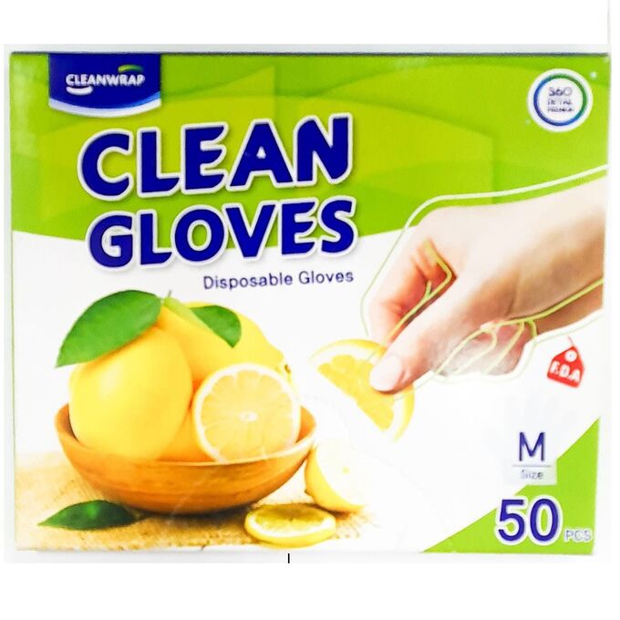 Clean wrap Перчатки одноразовые полиэтиленовые (тонкие, размер М) 22,5 х 28 см, 50 шт. 50