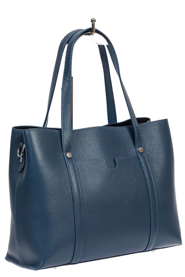 Женская сумка-тоут из фактурной натуральной кожи, синий цвет