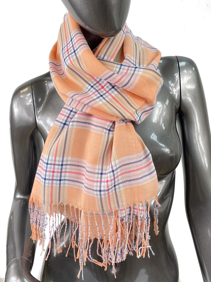 Лёгкий клетчатый шарф-палантин из хлопка и бамбука, цвет светло-оранжевый