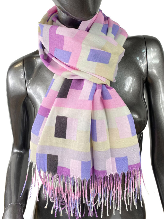 Пёстрый шарф-палантин из кашемира с геометрическим орнаментом