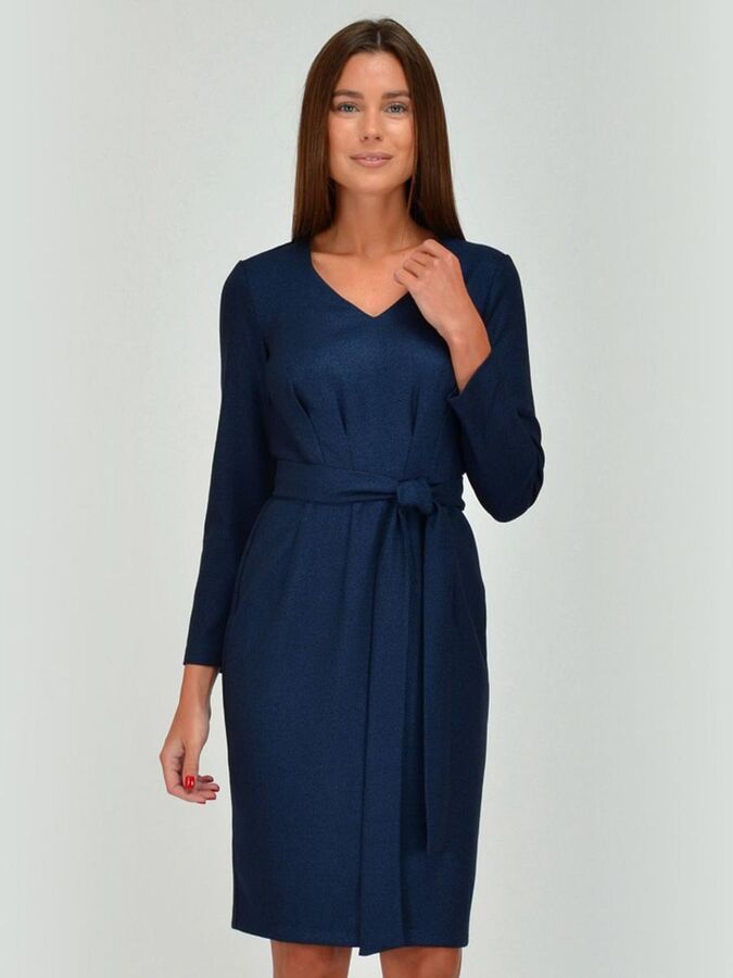 1001 Dress Платье синее с защипами на талии и поясом