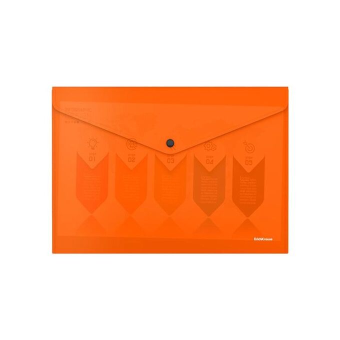 ERICH KRAUSE Папка-конверт на кнопке А4, 180 мкм, ErichKrause Glossy Neon, глянцевая, полупрозрачная, оранжевая