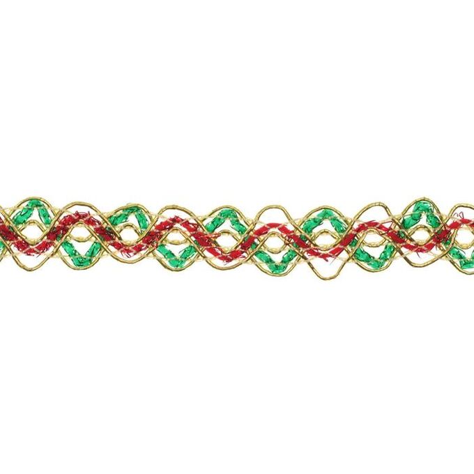 СИМА-ЛЕНД Тесьма Змейка красно-зелено-золотая 1,5см намотка 25 метров