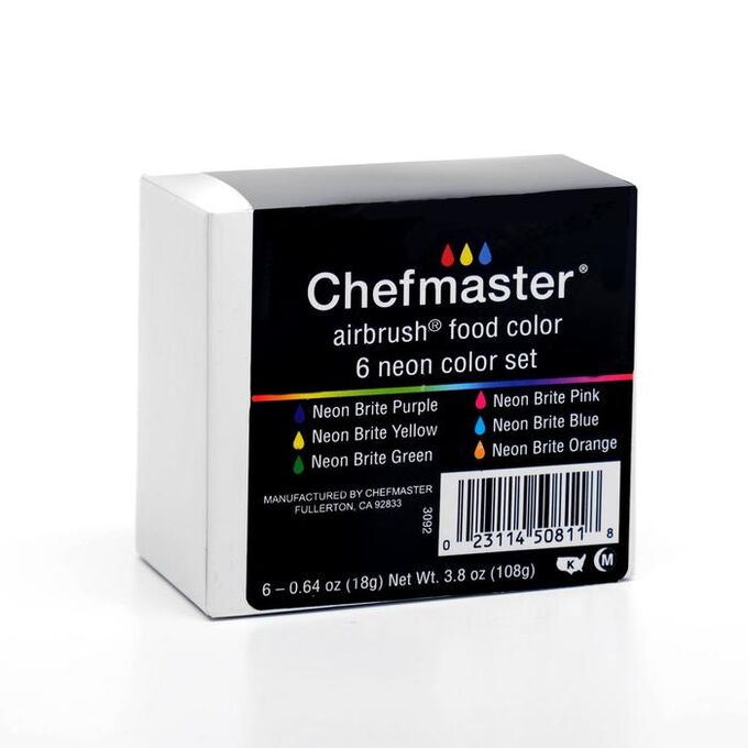 Краски сияющие набор Неон Neon airbrush Chefmaster, 6 цветов по 20 гр. 3092