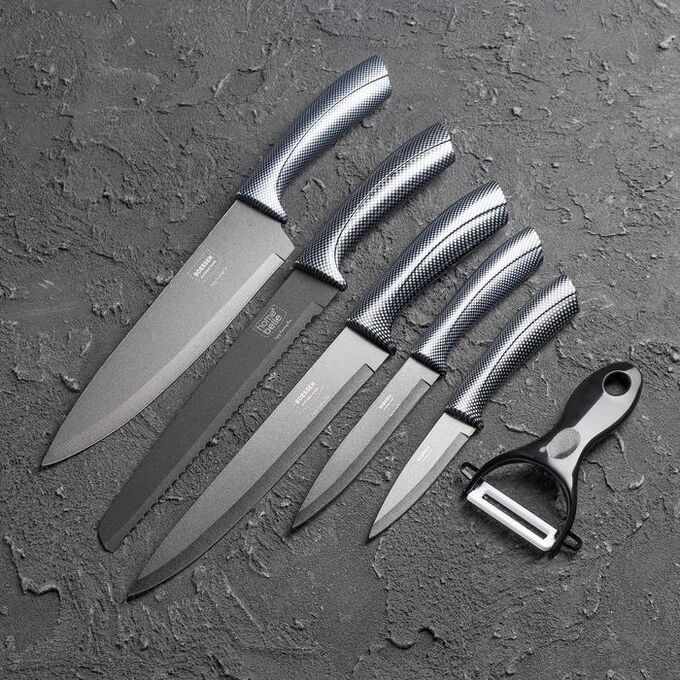СИМА-ЛЕНД Набор кухонных ножей «Гипноз», 6 предметов, цвет чёрный