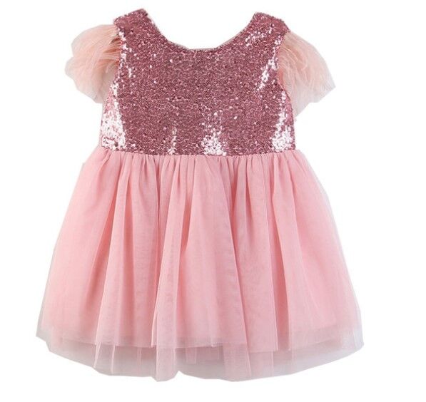 Платье для девочки, декор пайетки/перья, цвет розовый