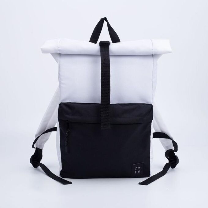 Рюкзак, отдел на клапане, наружный карман, цвет белый/чёрный