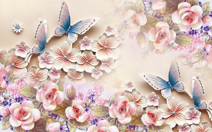 Design Studio 3D 3D Фотообои «Цветочное изобилие с бабочками»