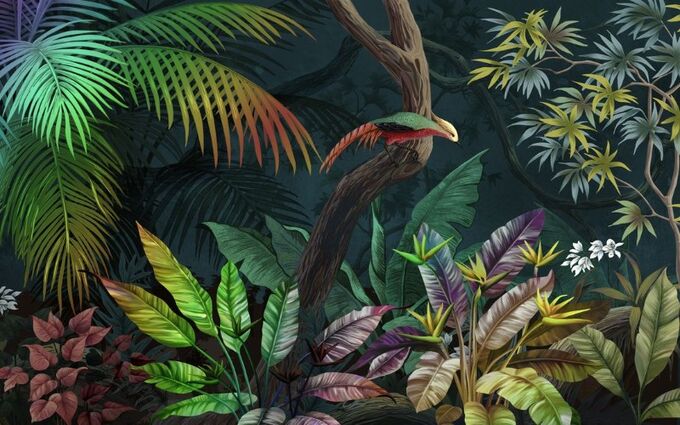 3D Фотообои «Птица в ярких тропиках»