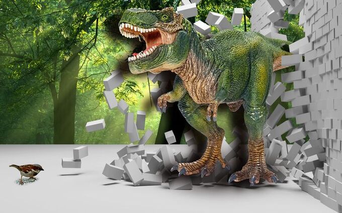 Design Studio 3D 3D Фотообои «Динозавр ломает преграды»