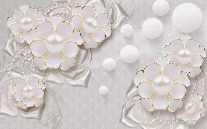 Design Studio 3D 3D Фотообои «Объемные цветы с жемчугом»