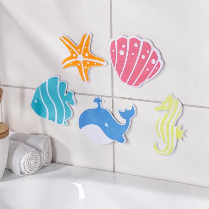 Набор мини-ковриков для ванны  «Океан», 16?16 см, 5 шт, цвет МИКС
