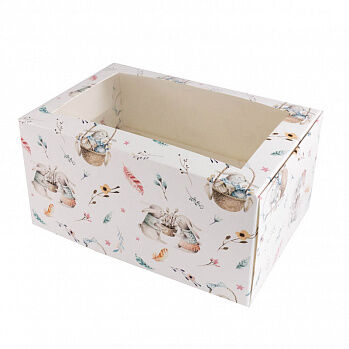 Коробка для 2 капкейков с окном &quot;Кролики и верба&quot;