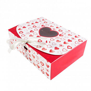 Коробка для сладостей &quot;Сердца красные&quot; с лентой, 16*11*5 см