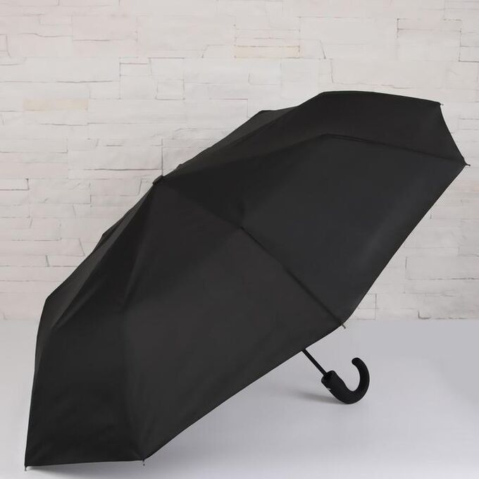 Зонт полуавтоматический «Однотонный», 3 сложения, 9 спиц, R = 46 см, цвет чёрный