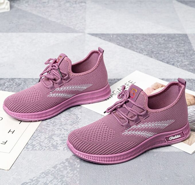 Текстильные женские кроссовки, ребристая подошва, цвет пурпурный