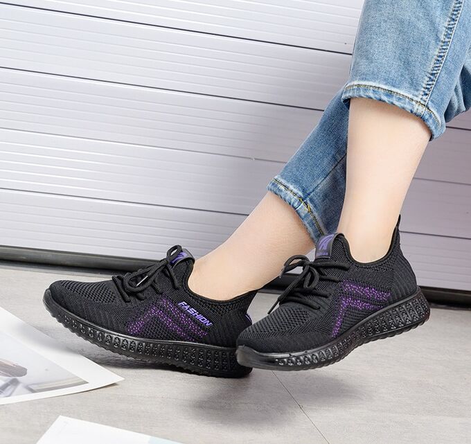 Текстильные женские кроссовки, надпись &quot;Fashion&quot; фиолетового цвета, цвет черный