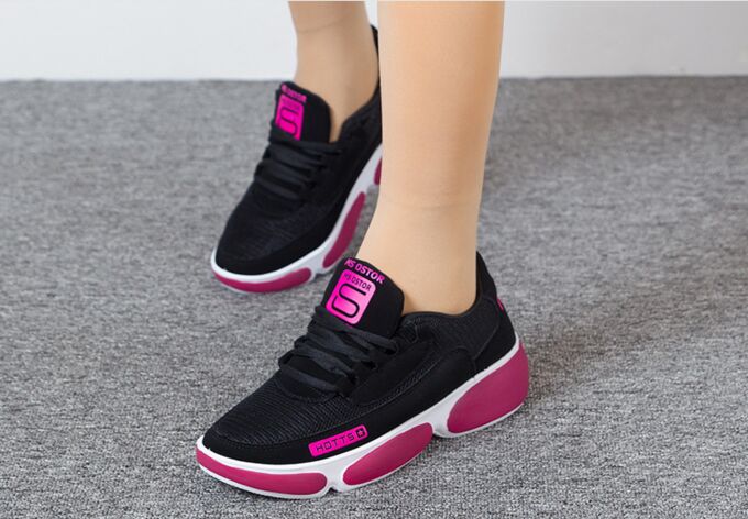 Текстильные женские кроссовки, надпись &quot;Hotts&quot;, цвет черный и розовый