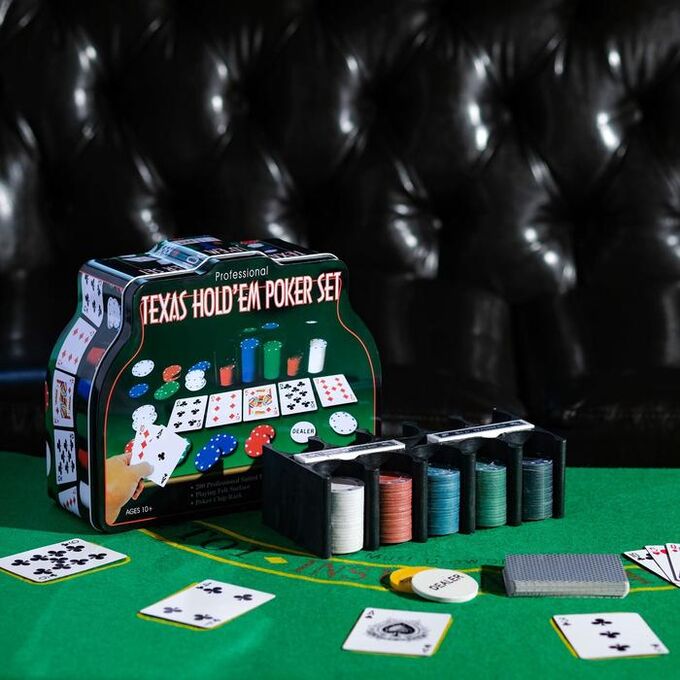 СИМА-ЛЕНД Набор для игры в покер: 2 колоды карт, фишки 200 шт., сукно 60x90 см, микс
