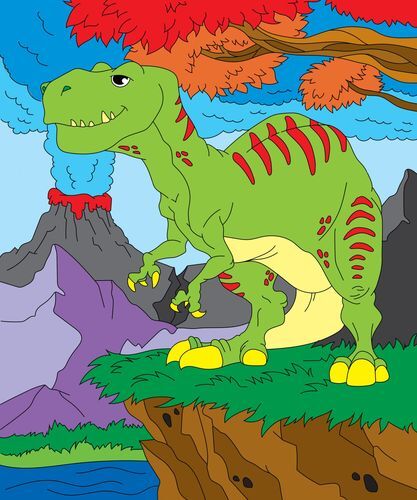 Холст с красками по номерам &quot;Динозавр и вулкан&quot; 25*30 см