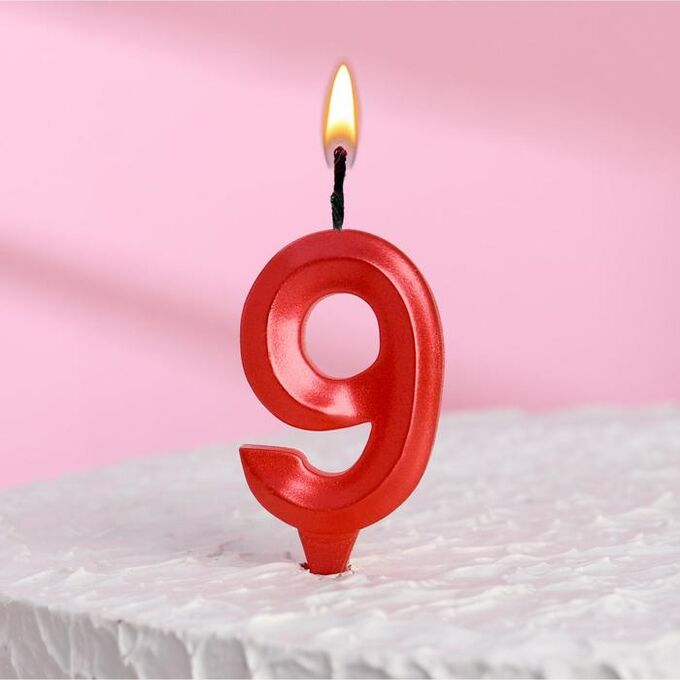 Свеча в торт &quot;Грань&quot;, цифра &quot;9&quot;, красный металлик, 7.8 см