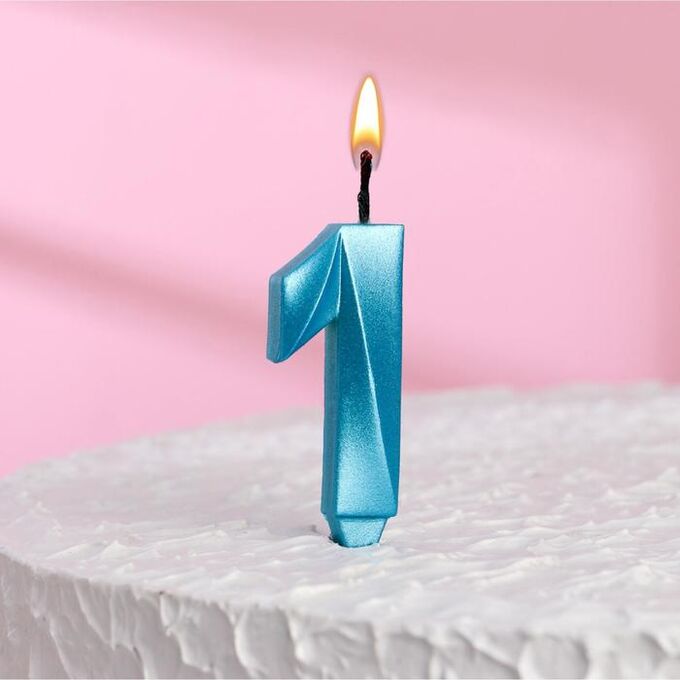 Свеча в торт &quot;Грань&quot;, цифра &quot;1&quot;, голубой металлик, 7.8 см