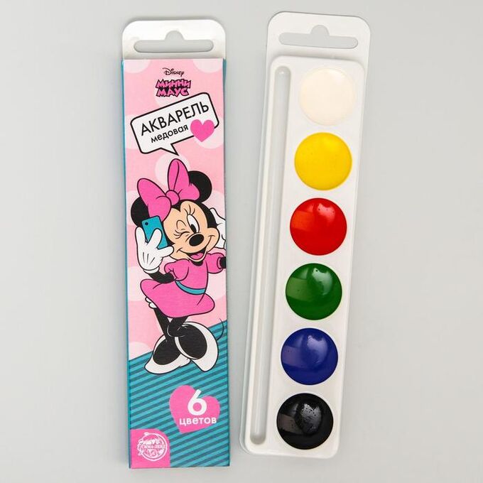 Disney Акварель медовая «Минни» Минни Маус, 6 цветов, в картонной коробке, без кисти