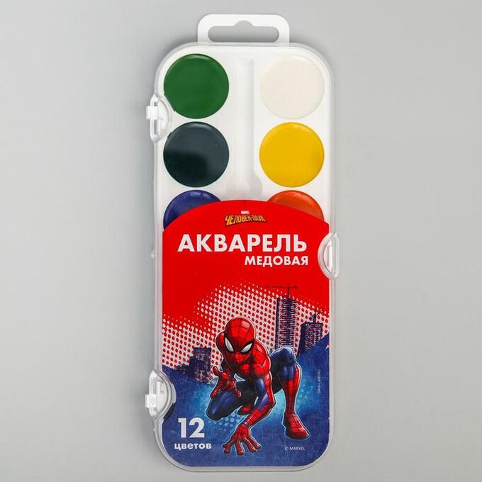 MARVEL Акварель медовая «Человек-паук», 12 цветов, без кисти