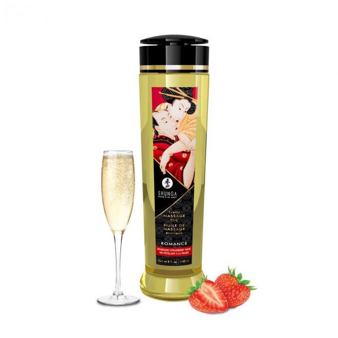 Возбуждающее массажное масло Shunga Romance с ароматом клубники и шампанского (240 мл)