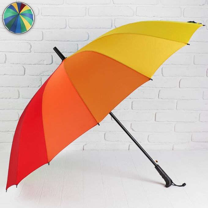 Зонт - трость полуавтоматический «Радуга», 16 спиц, R = 62 см, цвет разноцветный МИКС