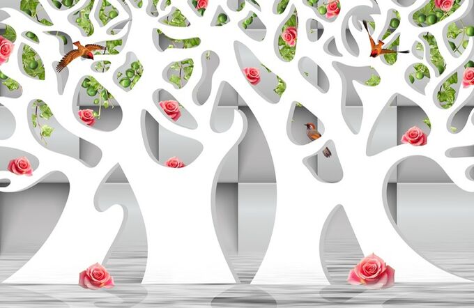 Design Studio 3D 3D Ковер «Абстрактные белые деревья над водой»