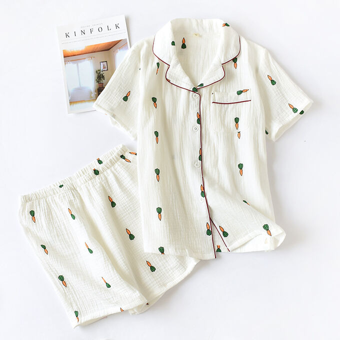 Женская короткая пижамка (шорты+рубашка), принт &quot;Морковь&quot;, цвет белый