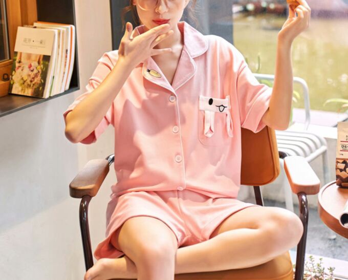Женская пижама(футболка+шорты), принт на кармане &quot;Моська&quot;, цвет розовый