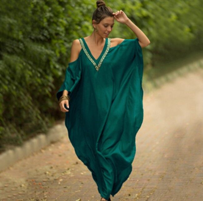Женское платье с открытыми плечами, цвет зеленый